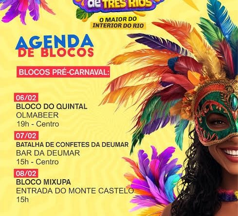 Pré-carnaval de Três Rios começa nesta sexta-feira com blocos de rua