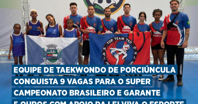 Equipe de Taekwondo de Porciúncula conquista 9 vagas para o Super Campeonato Brasileiro e garante 5 ouros com apoio da Lei Viva o Esporte