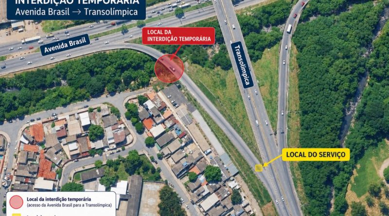 Obra em base da PM interdita acesso da Avenida Brasil à Transolímpica