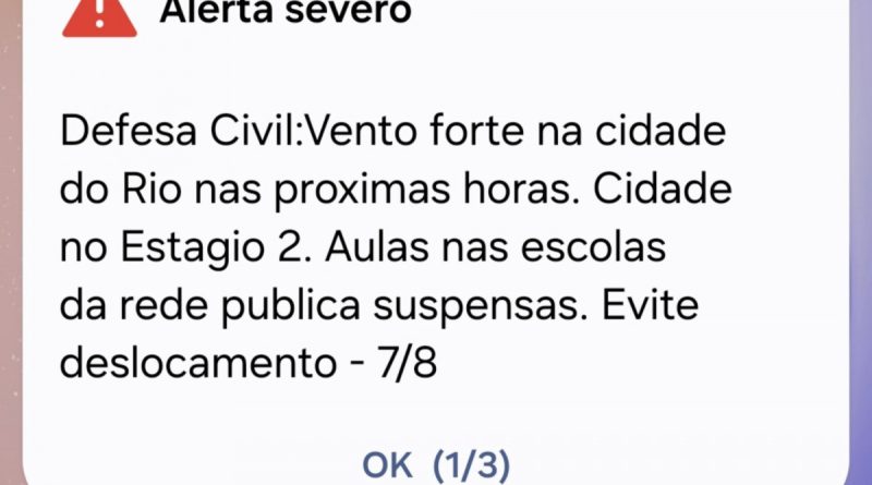 Defesa Civil emite novo alerta para ventos fortes no Rio