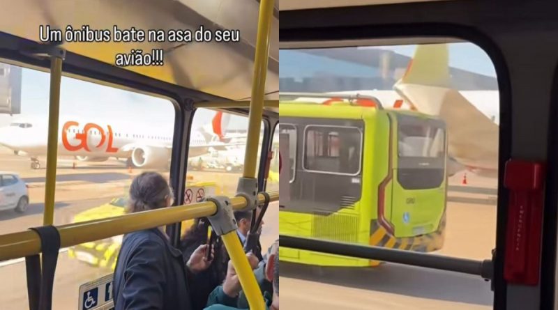 Ônibus atinge asa de avião da Gol no Aeroporto de Guarulhos