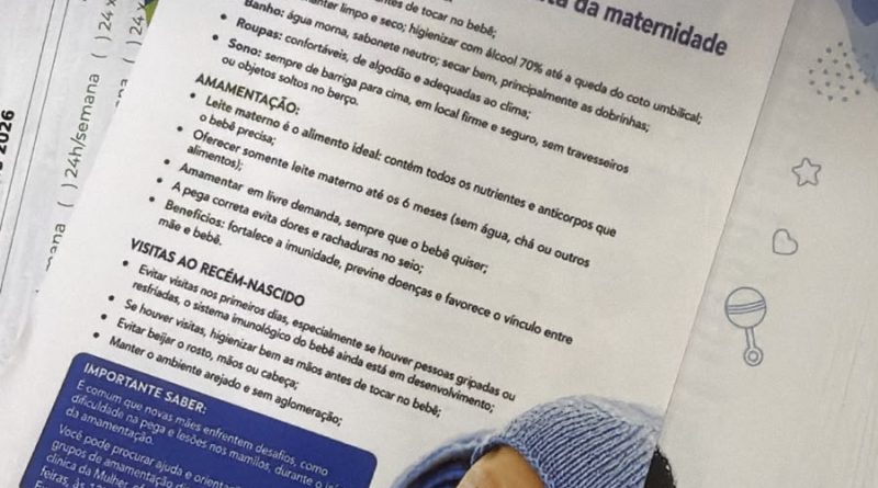 Itatiaia: Material entregue no momento da alta reúne informações sobre os primeiros cuidados com o bebê, amamentação, exames e serviços disponíveis na rede municipal de saúde