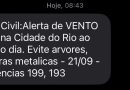 Defesa Civil emite alerta para ventos fortes nesta segunda