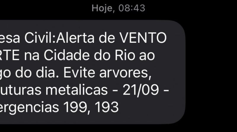Defesa Civil emite alerta para ventos fortes nesta segunda