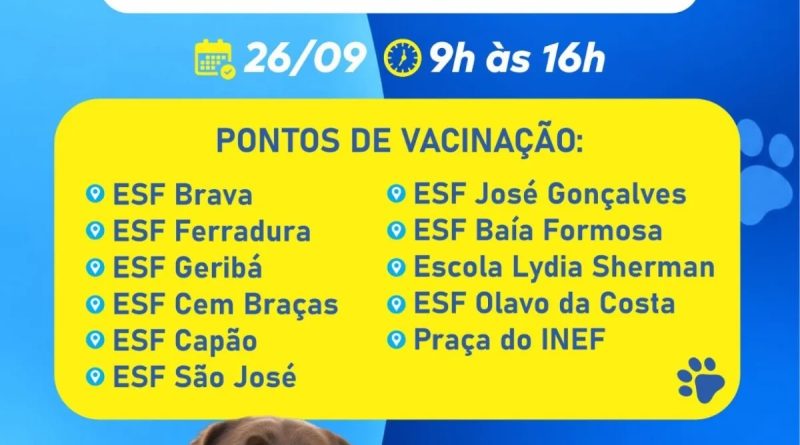 Búzios realiza campanha de vacinação antirrábica&nbsp;no dia 26