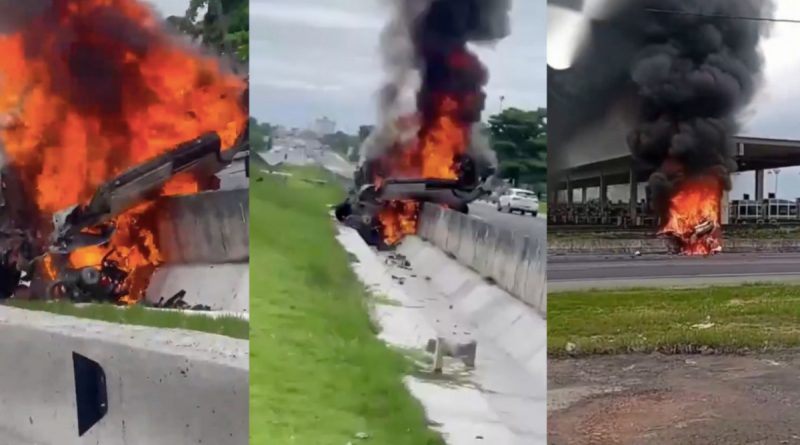 Homem morre após carro capotar e pegar fogo na BR-101, em São Gonçalo