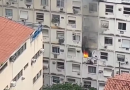 Mulher se abriga em parapeito para escapar de incêndio em prédio na Zona Sul do Rio