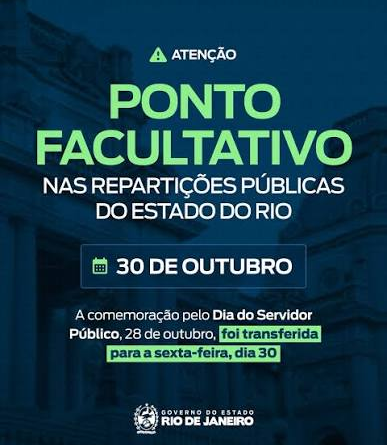 Governo do Estado transfere ponto facultativo do Dia do Servidor Público para 30 de outubro