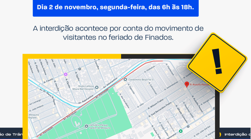 Dia de Finados: alterações no trânsito próximo ao Cemitério Jardim de Mesquita