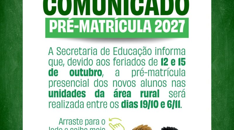 Teresópolis: Pré-matrícula rede municipal 2027
